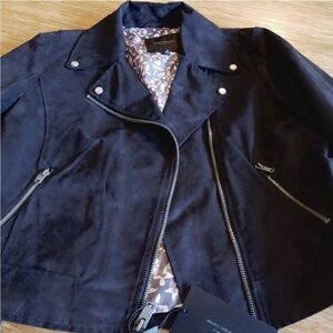 Andrew Marc ‘Farryn’ Moto Jacket 
Midnight Blue with floral lining
NWT